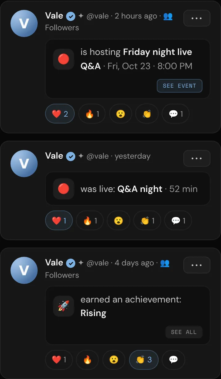 Activity posts in the feed