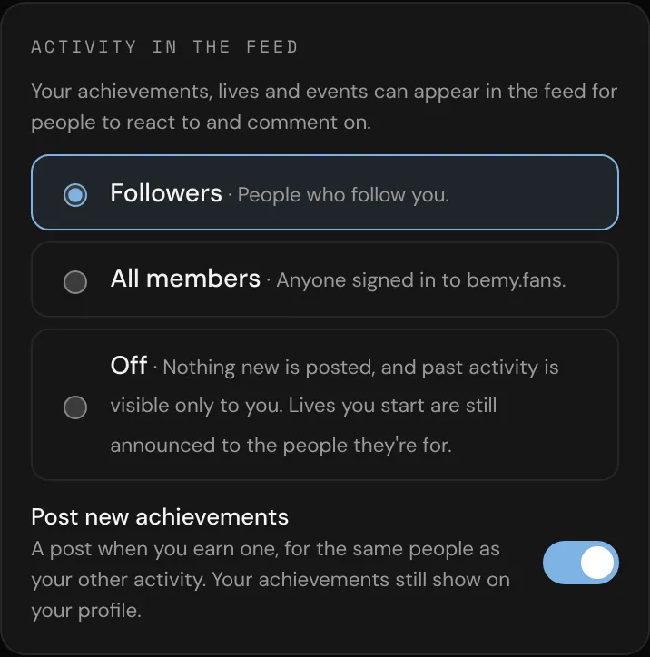 The Activity in the feed settings