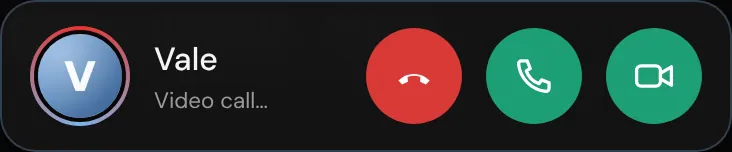An incoming call: decline, answer with voice, or answer with video