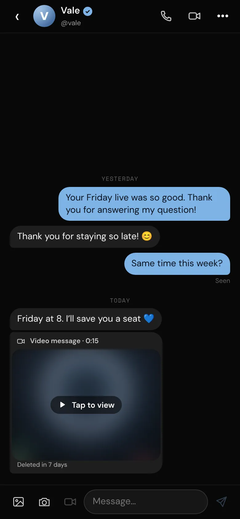 A video message in a chat