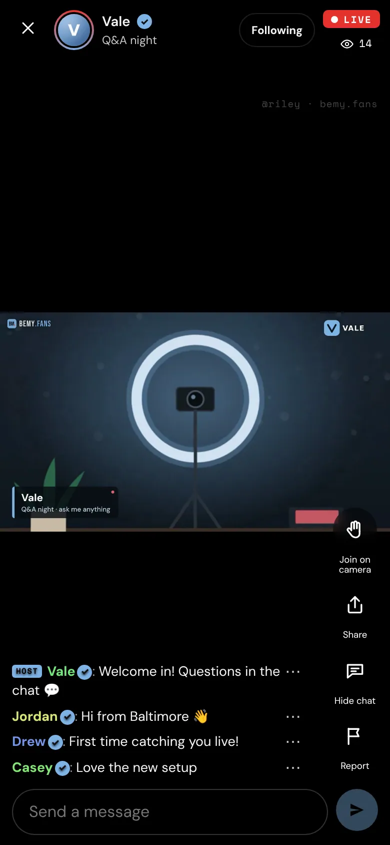 Watching a live with the Creator Studio on