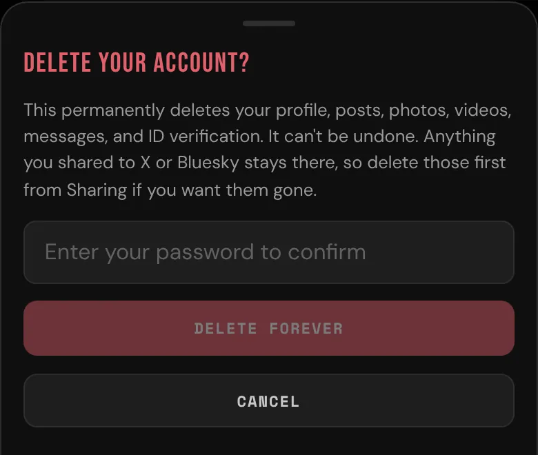 Deleting an account asks for your password first