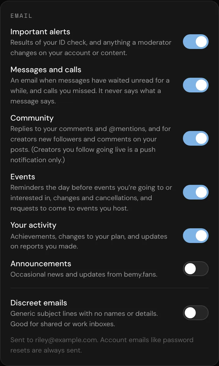 Email preferences in Settings