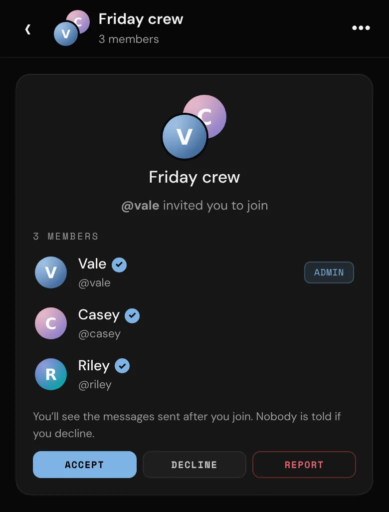 An invite to join a group