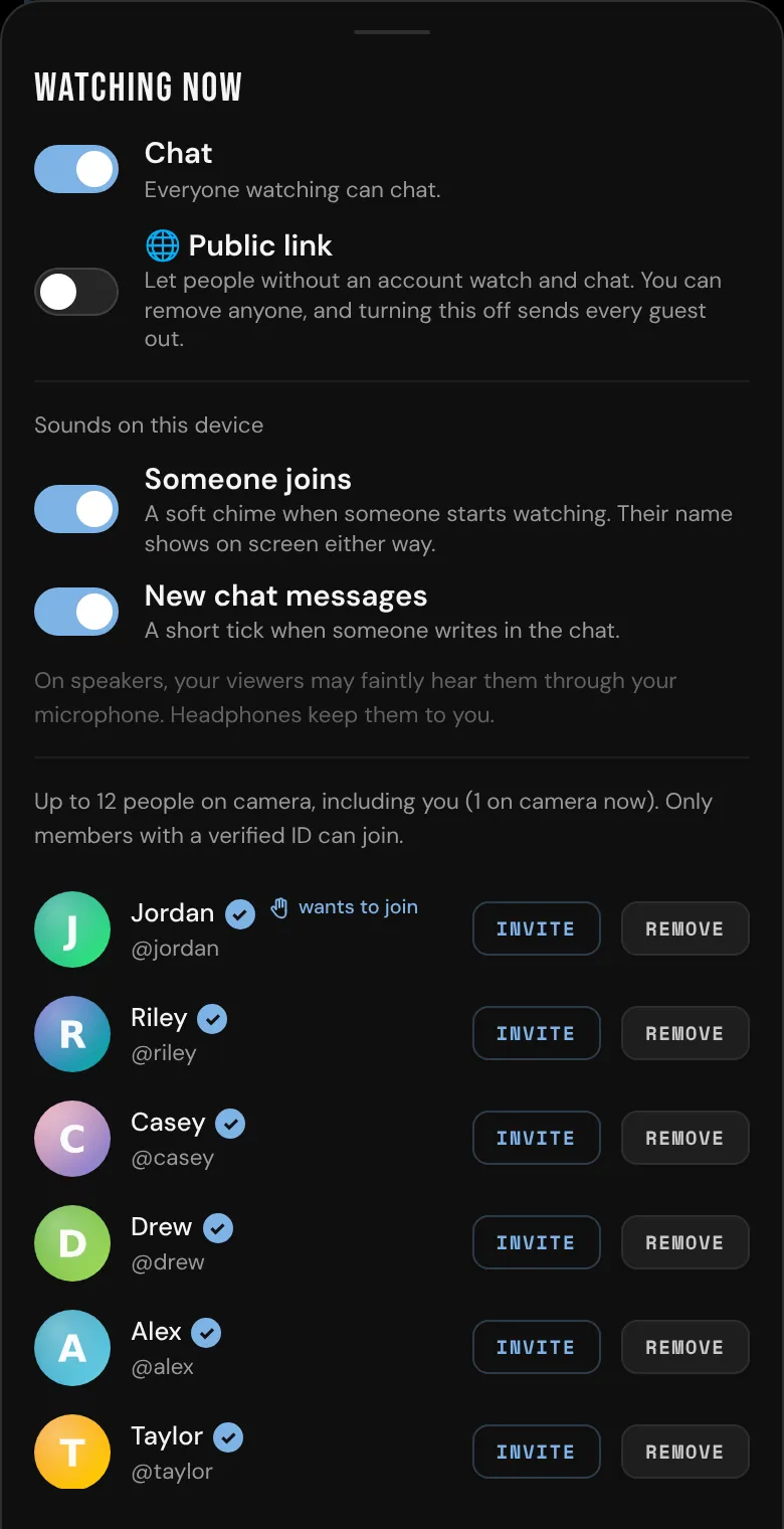 The Viewers list, with someone who wants to join on camera