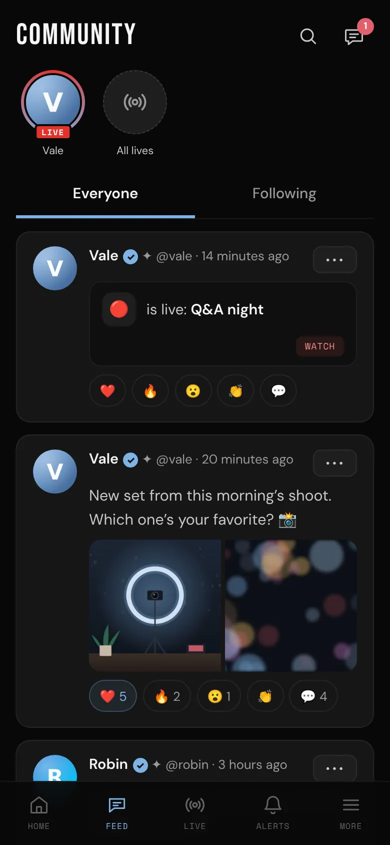 The Feed with a creator live at the top