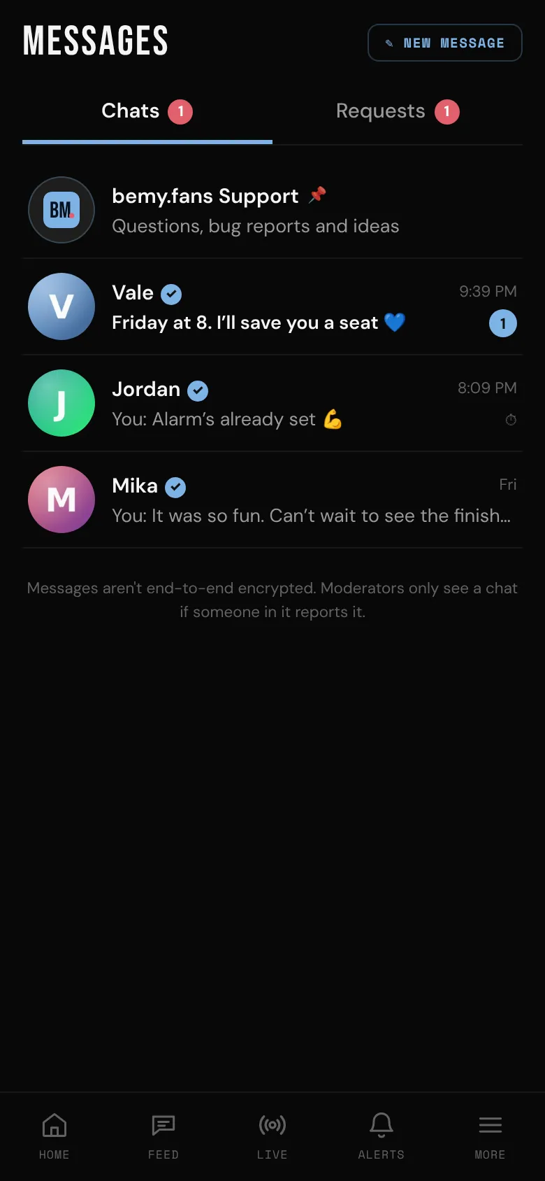 Riley's inbox, with one message request waiting