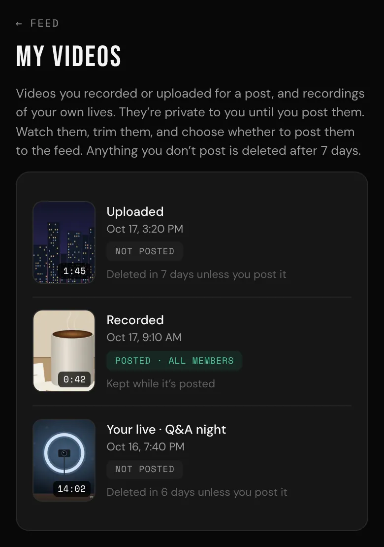 My videos, with a recording waiting to be posted