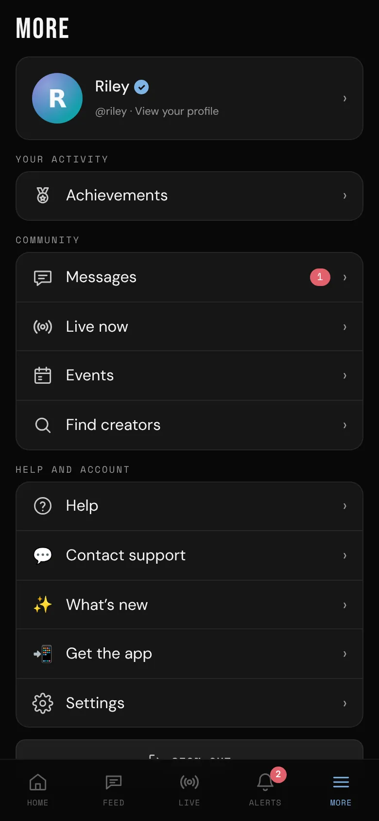 The More tab on a phone