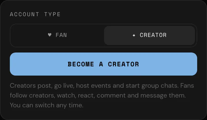 The Account type card in Settings