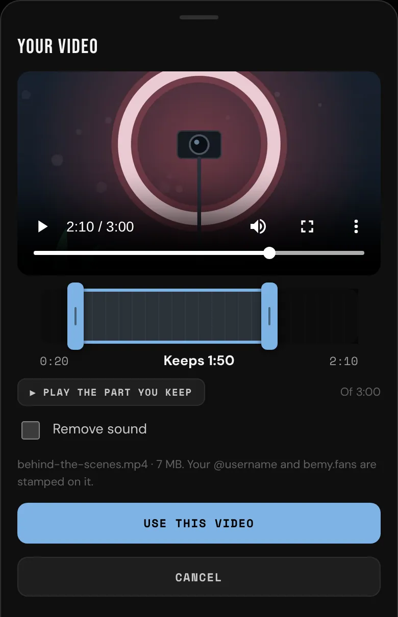 Choosing the part of a video to keep